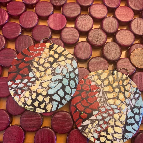 Hand painted and drawn giant circular earrings! - Picture 6 of 6